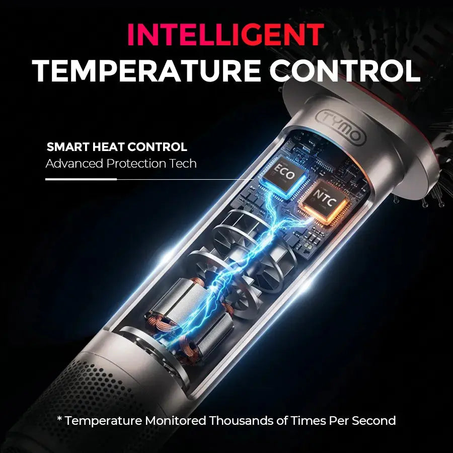 TYMO AIRBEAM 3.0 champagne hot air styling brush – control panel and heat settings