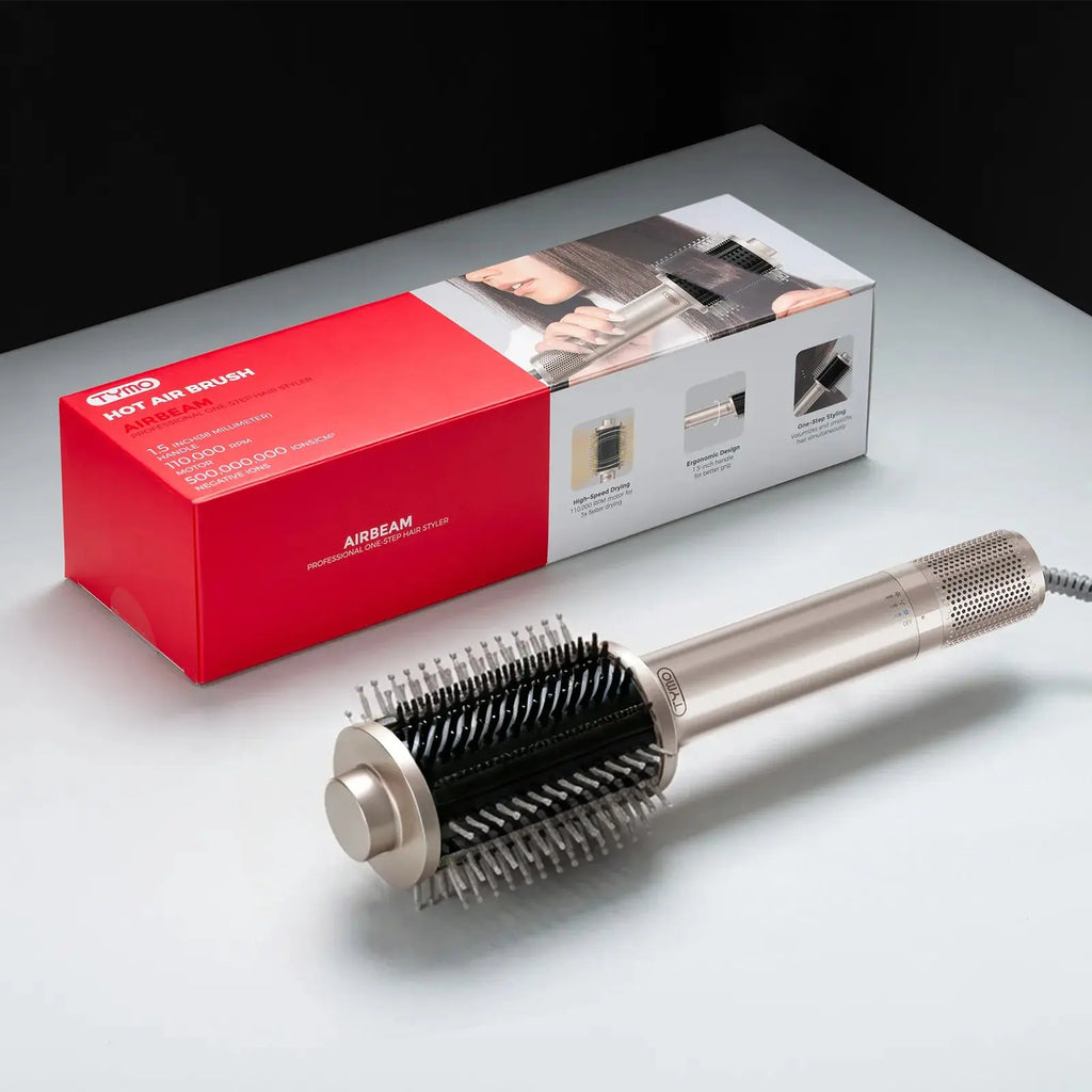 TYMO AIRBEAM 3.0 champagne hot air styling brush – side angle view