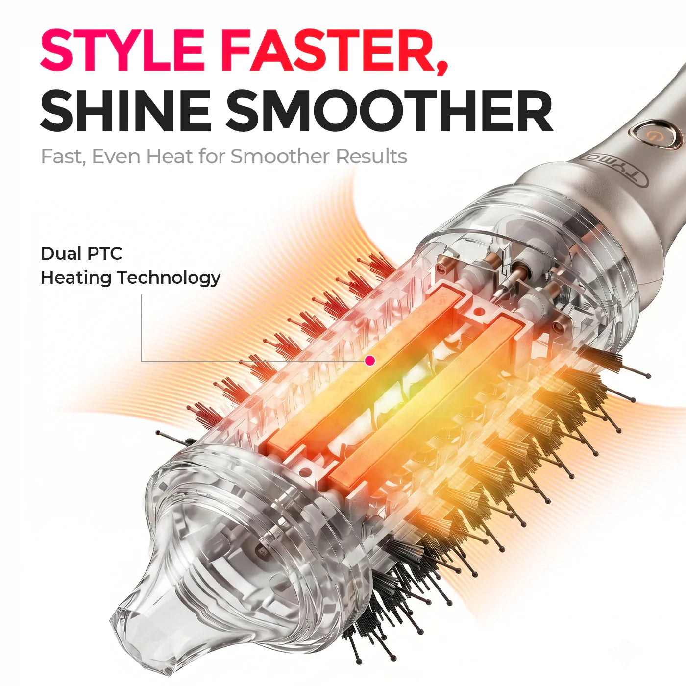 TYMO STYLUX thermal round brush – in-use styling result