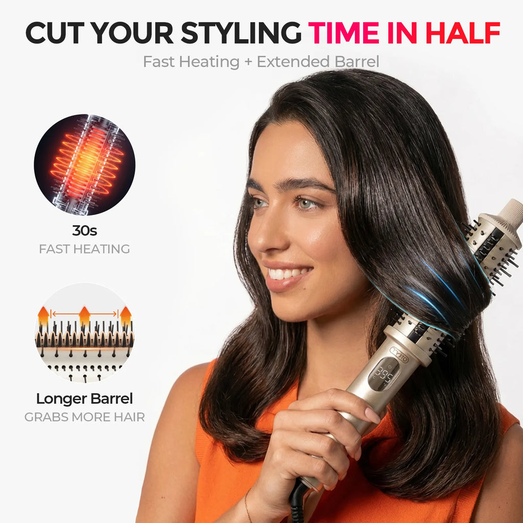 TYMO STYLUX PRO 2-in-1 thermal round brush – in-use styling result