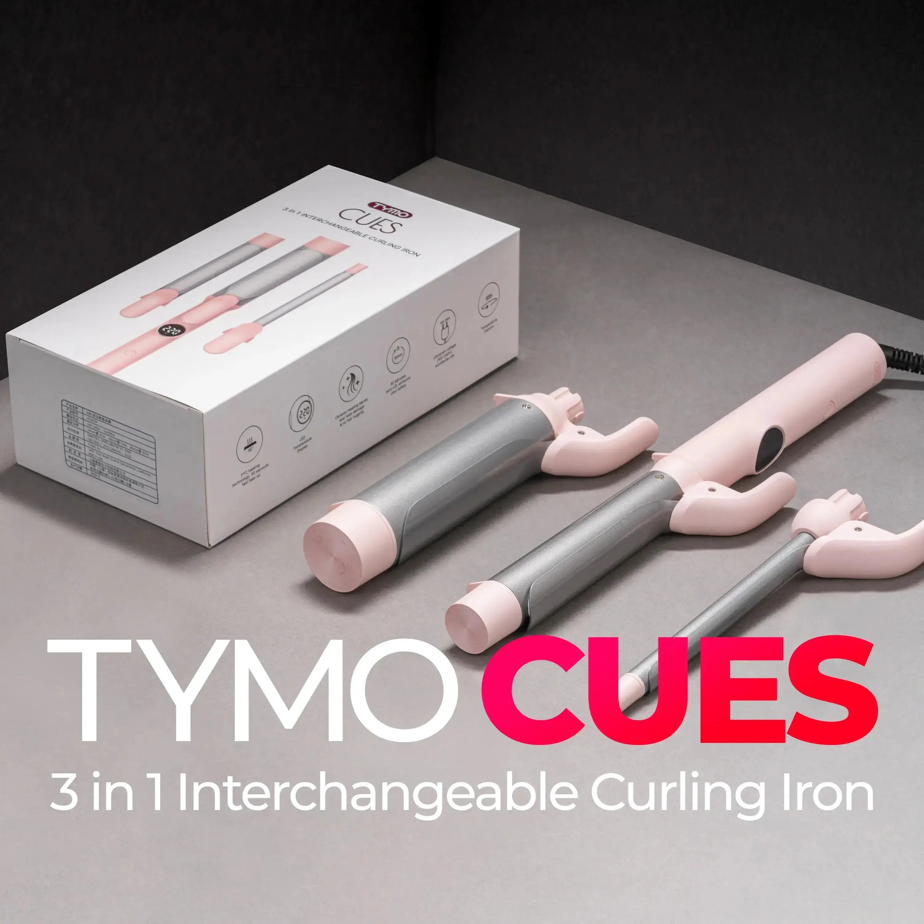TYMO CUES PINK interchangeable curling iron set – packaging and accessories