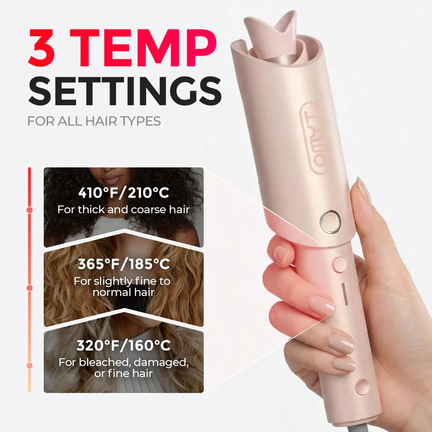 TYMO CURLPRO auto-rotating curling iron – in-use styling result
