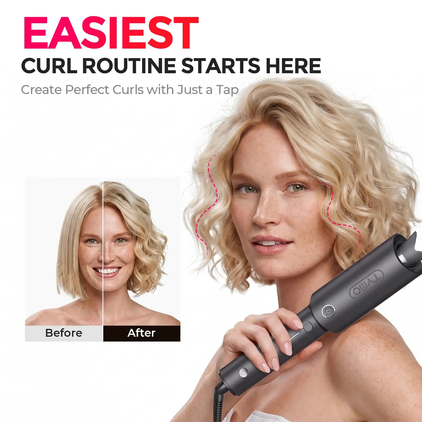 TYMO CURLPRO GREY auto-rotating curling iron – front view