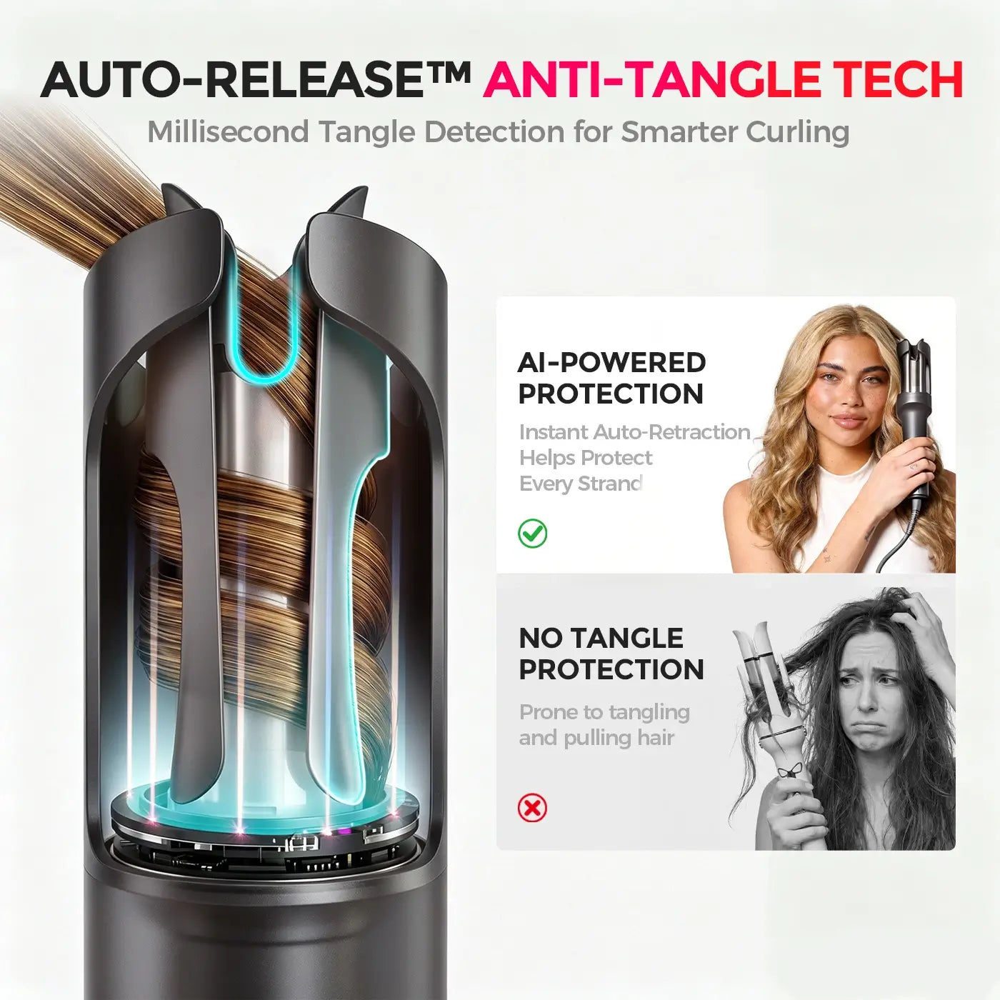 TYMO CURLPRO GREY auto-rotating curling iron – close-up detail