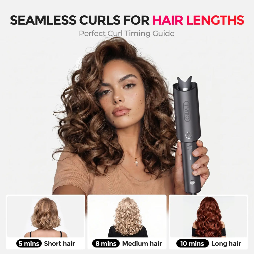 TYMO CURLPRO GREY auto-rotating curling iron – in-use styling result