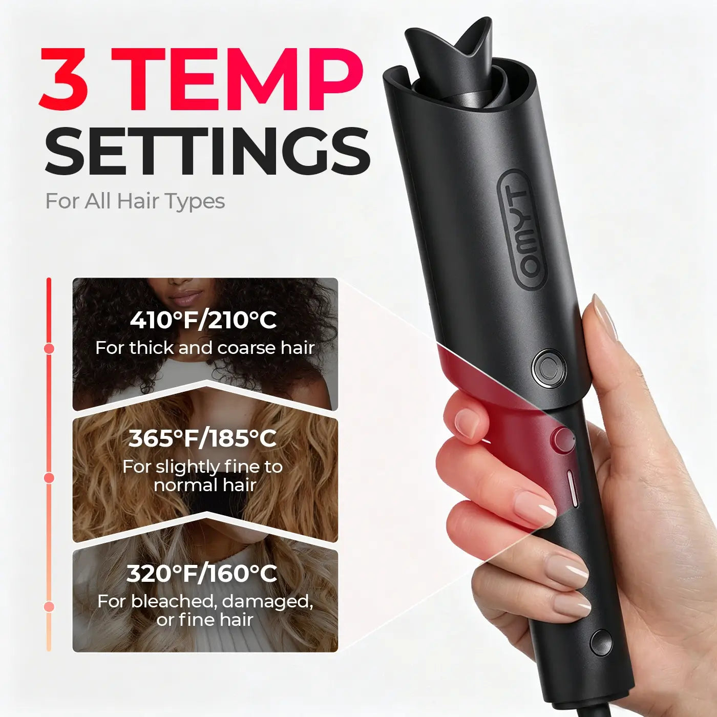 TYMO CURLPRO GREY auto-rotating curling iron – handle and grip design