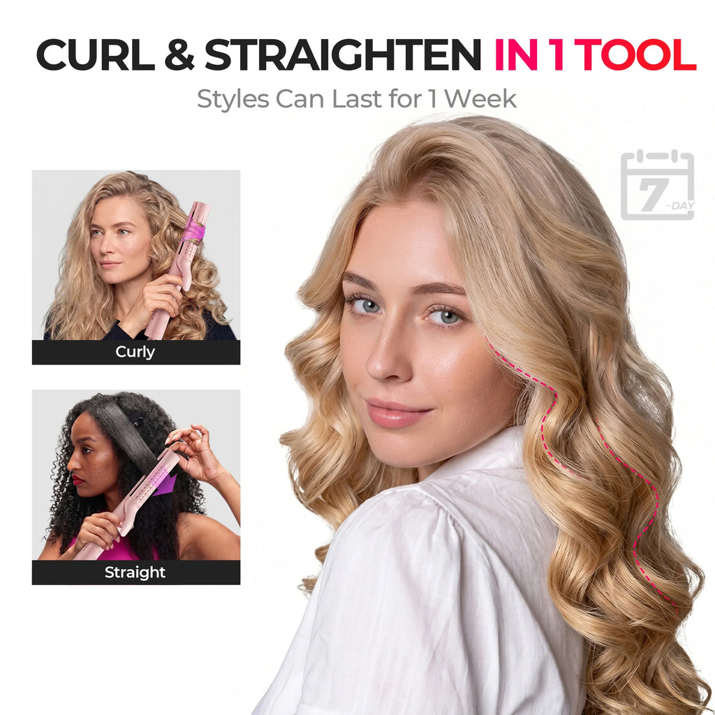 TYMO AIRFLOW PINK 2-in-1 hair curler and straightener – front view