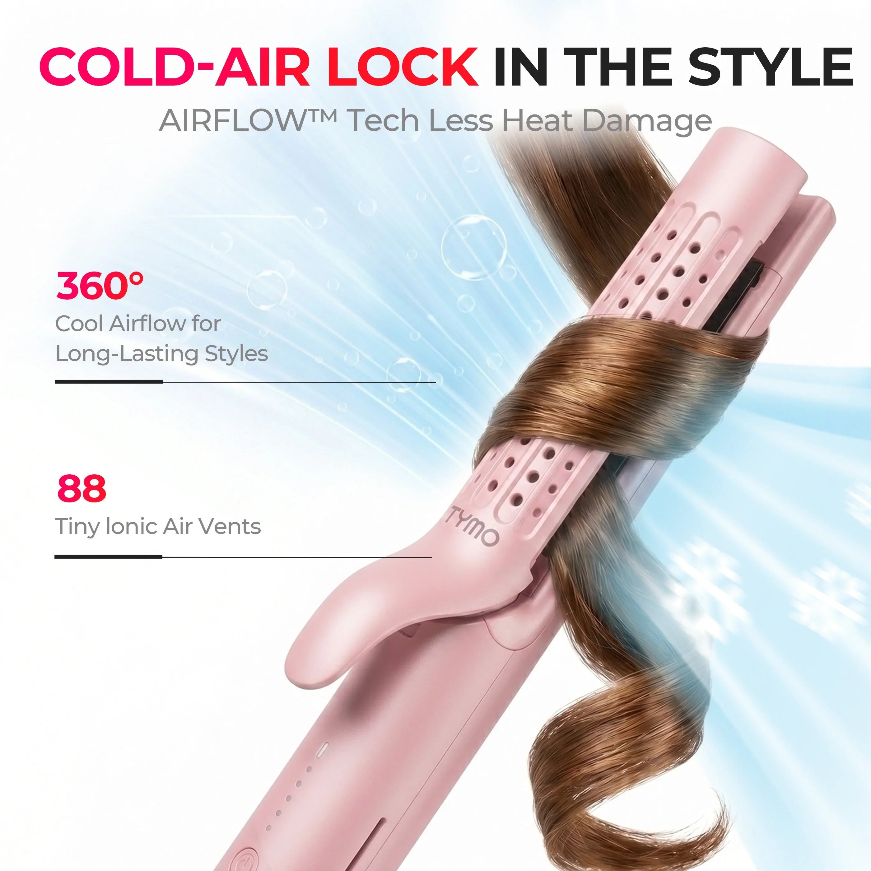 TYMO AIRFLOW PINK 2-in-1 hair curler and straightener – control panel and heat settings