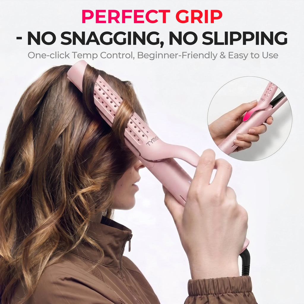 TYMO AIRFLOW PINK 2-in-1 hair curler and straightener – in-use styling result