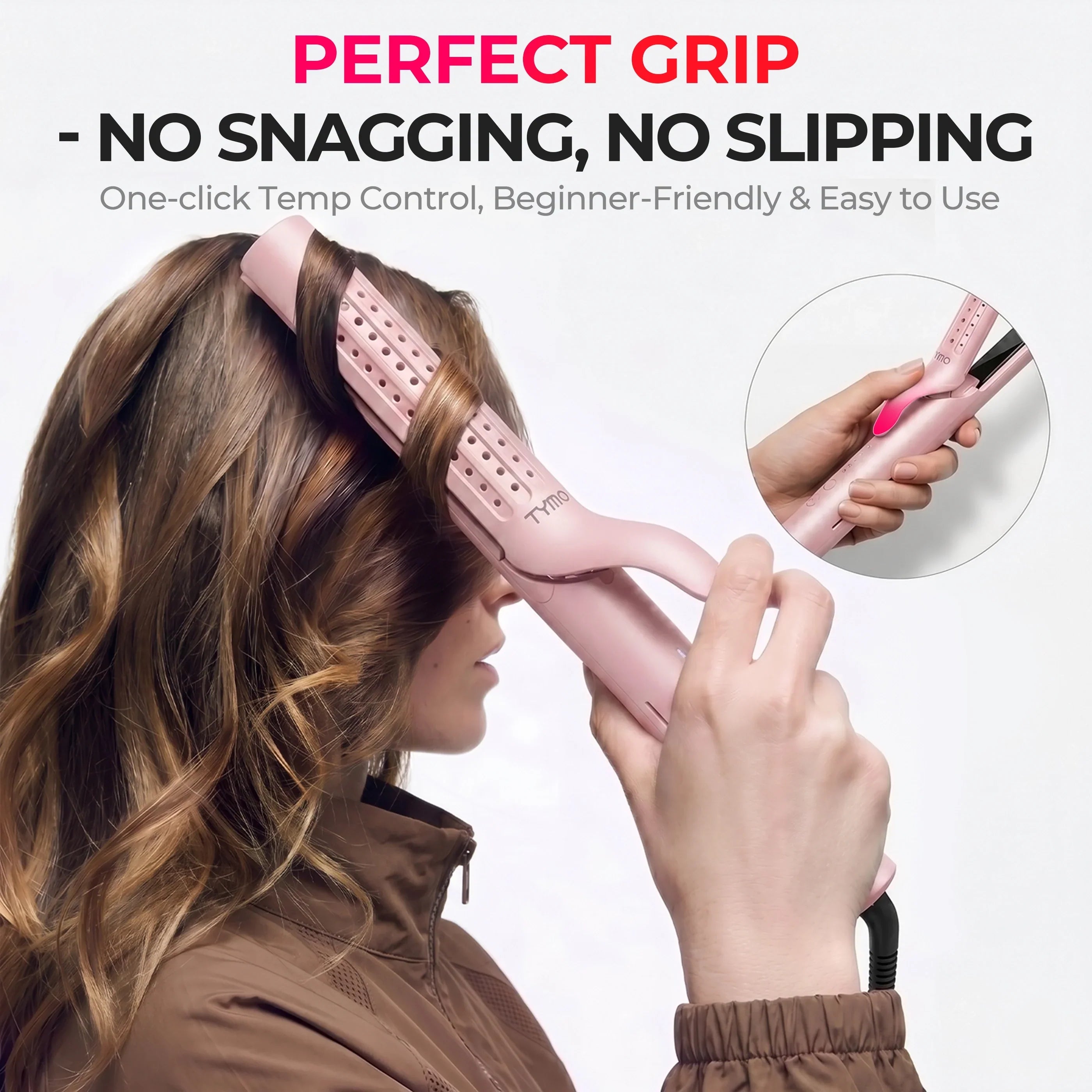 TYMO AIRFLOW PINK 2-in-1 hair curler and straightener – in-use styling result