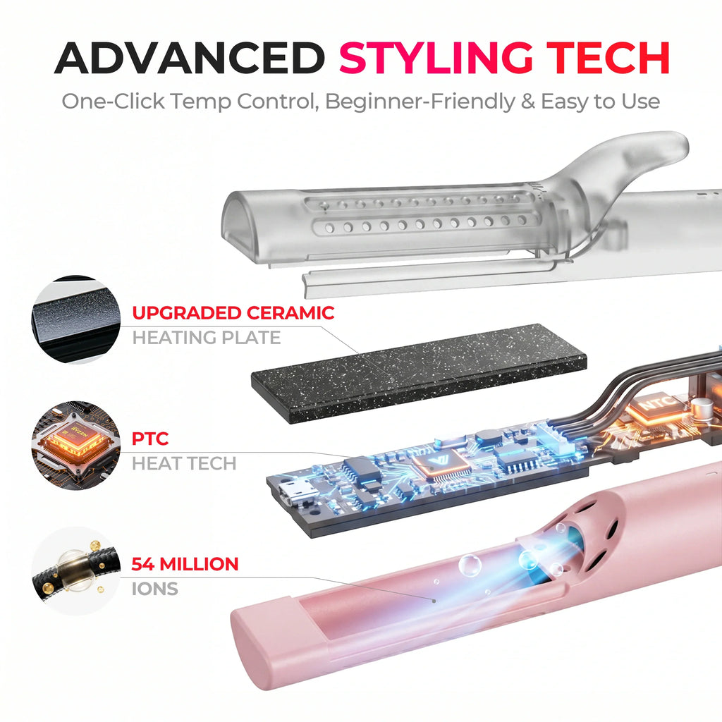 TYMO AIRFLOW PINK 2-in-1 hair curler and straightener – packaging and accessories