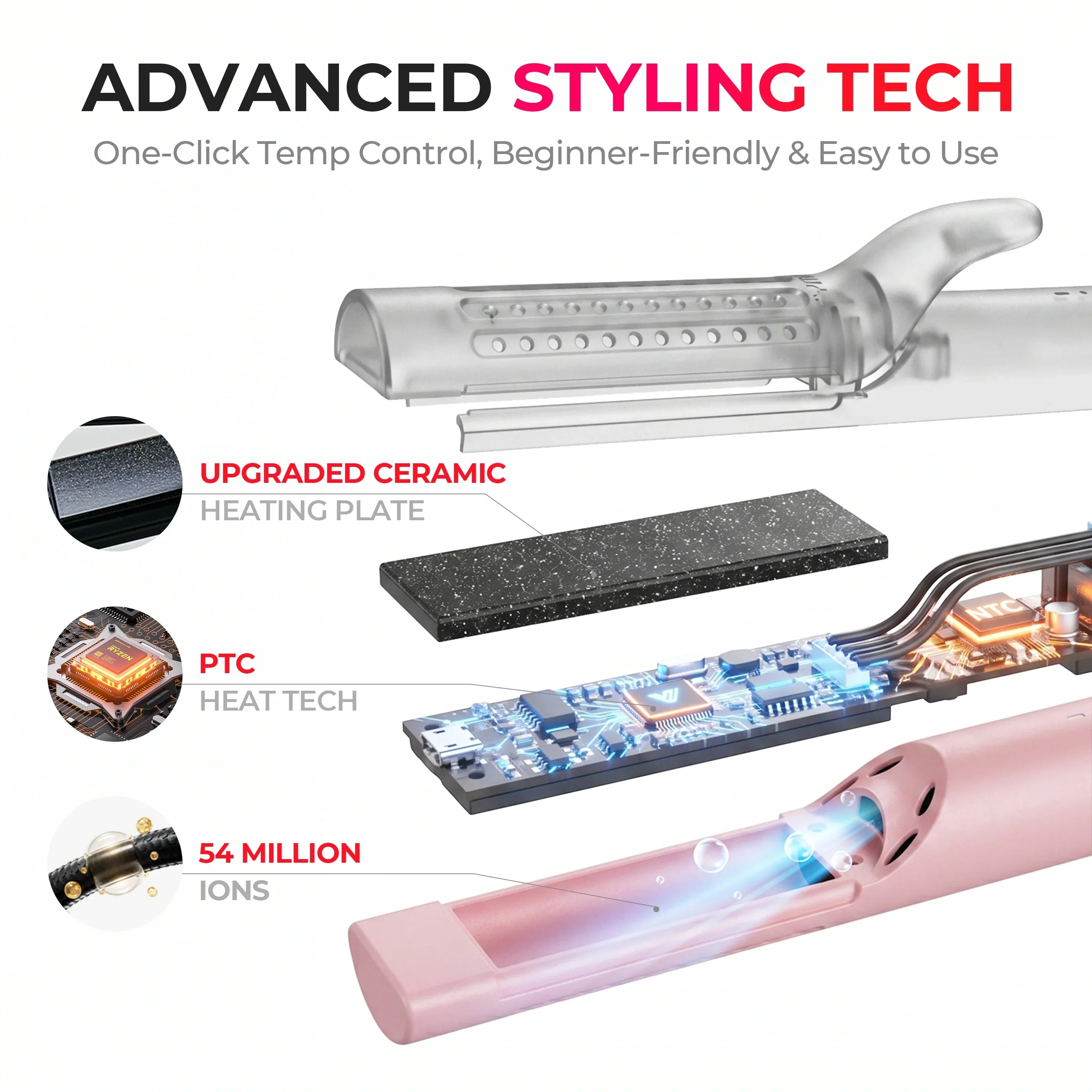 TYMO AIRFLOW PINK 2-in-1 hair curler and straightener – packaging and accessories