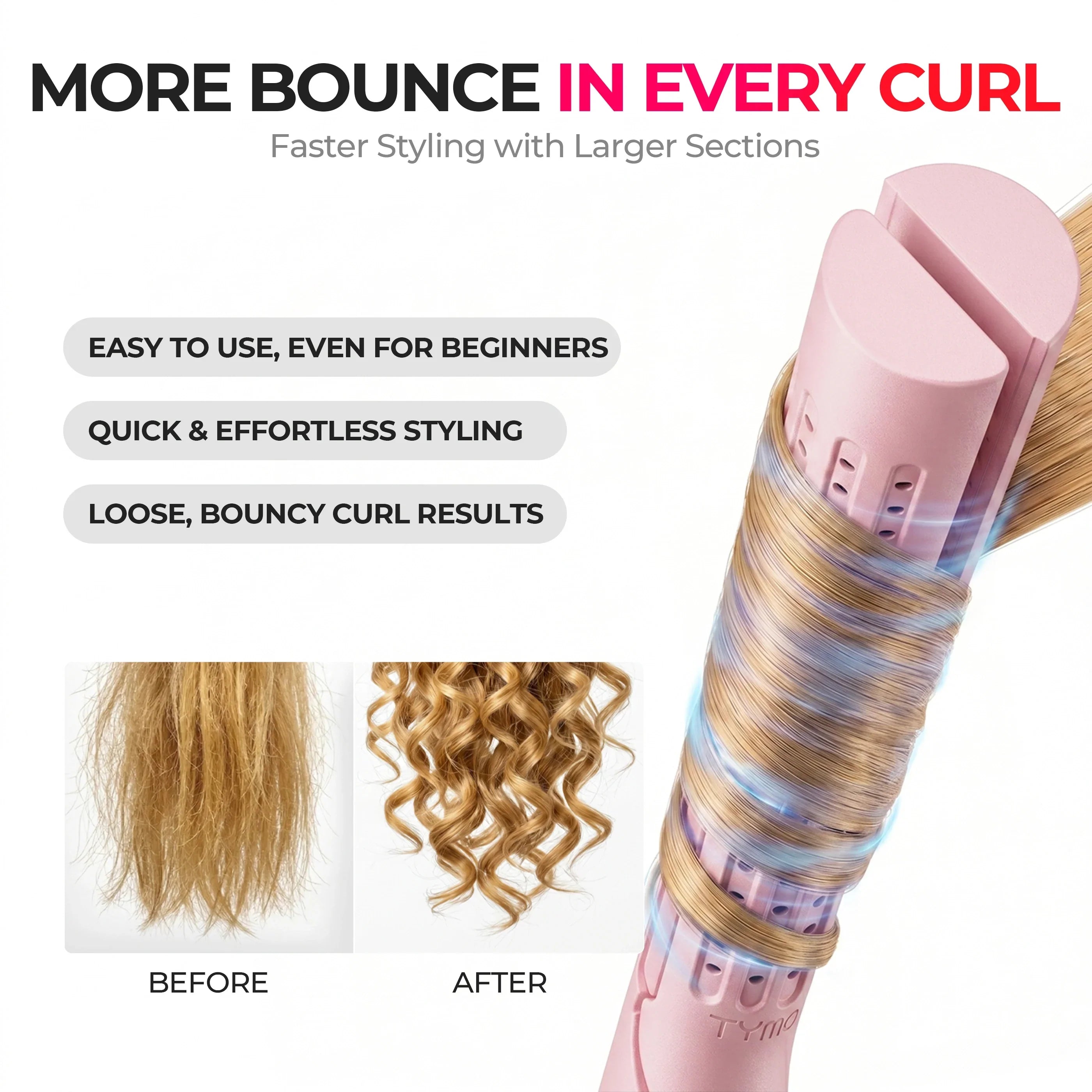 TYMO AIRFLOW PINK 2-in-1 hair curler and straightener – barrel close-up