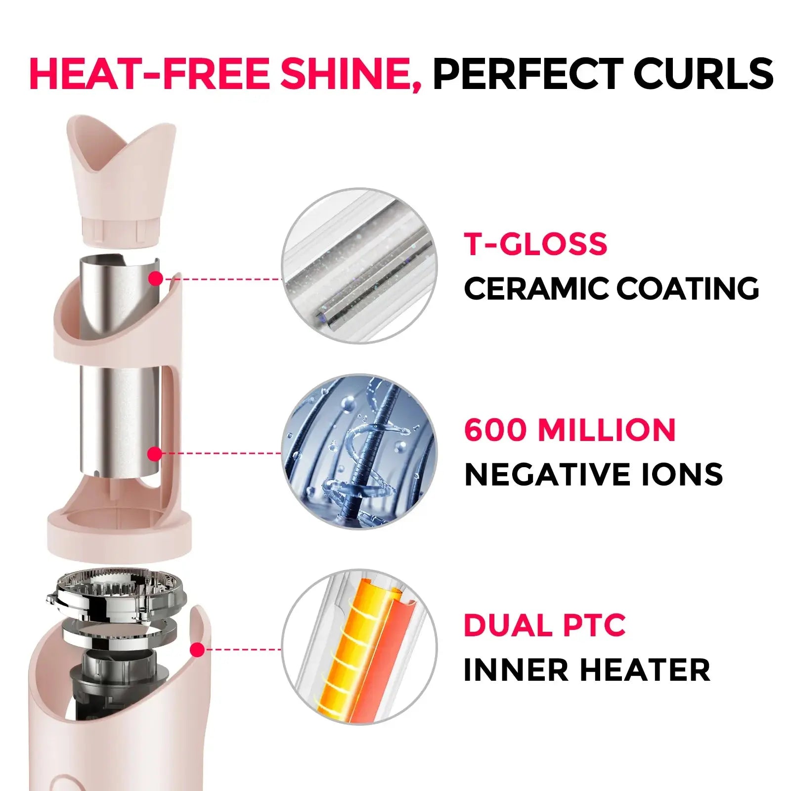 TYMO CURLPRO PLUS pink auto-rotating curling iron – main product photo