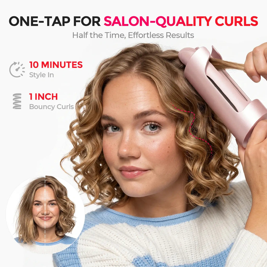TYMO CURLPRO PLUS pink auto-rotating curling iron – close-up detail