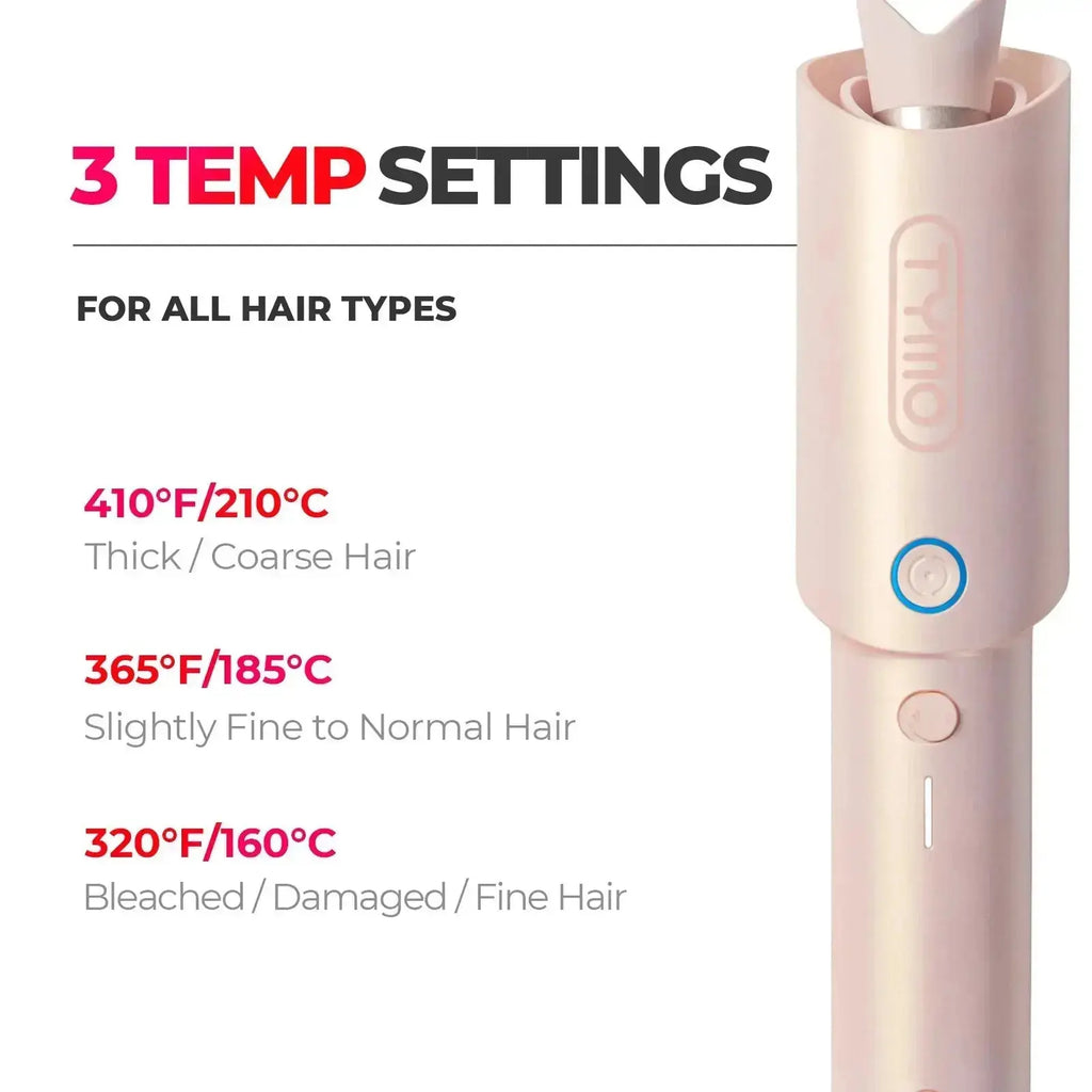 TYMO CURLGO ECO cordless curling iron – control panel and heat settings