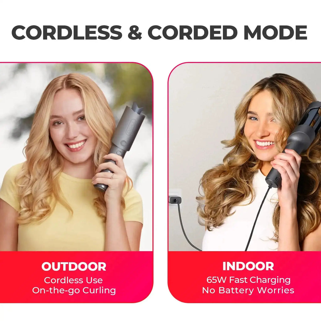 TYMO CURLGO GREY ECO cordless curling iron – in-use styling result