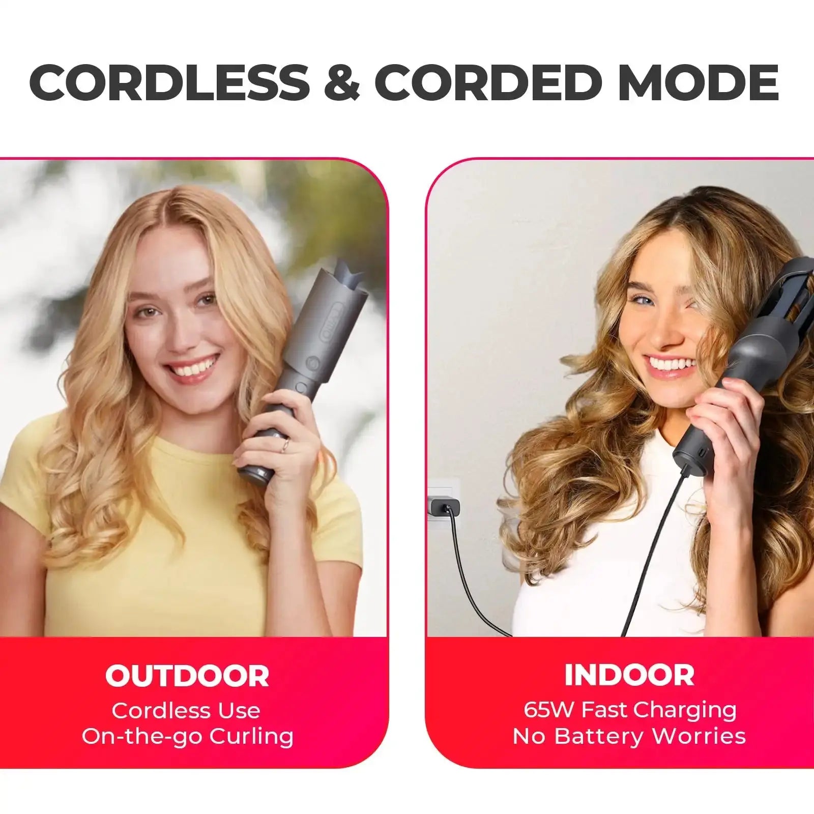 TYMO CURLGO GREY ECO cordless curling iron – in-use styling result