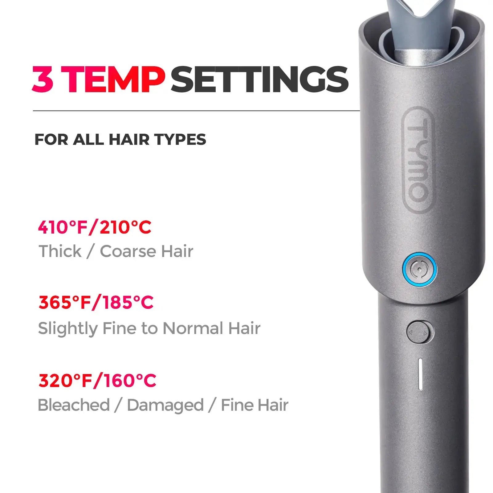 TYMO CURLGO GREY ECO cordless curling iron – handle and grip design