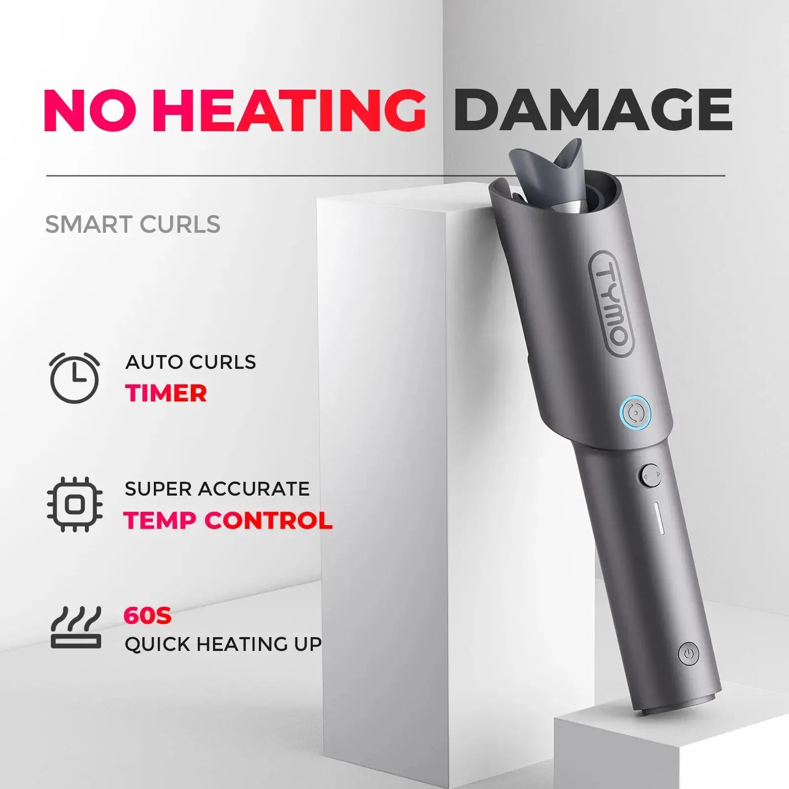 TYMO CURLGO GREY ECO cordless curling iron – full kit lay-flat photo