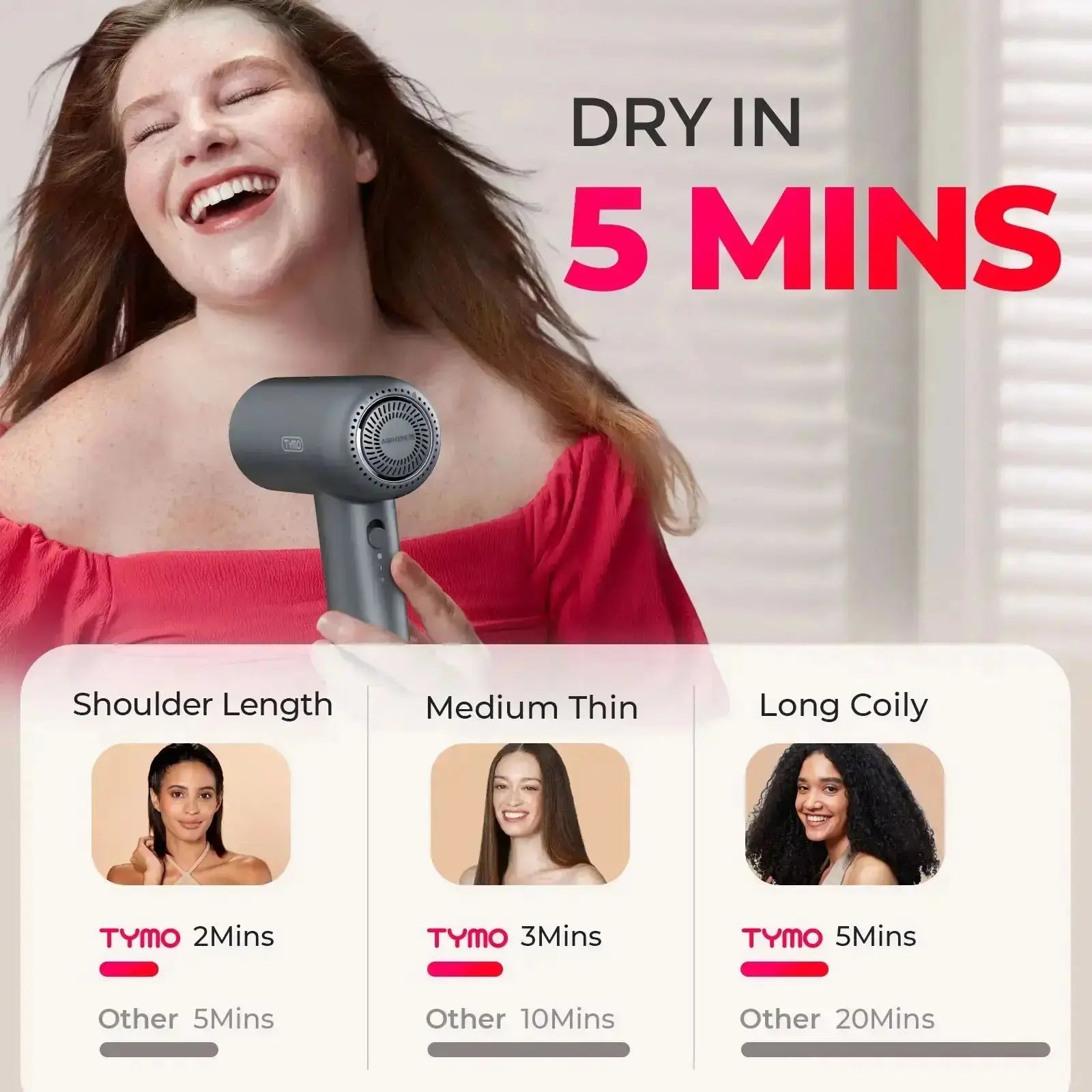 TYMO AIRHYPE LITE silver hair dryer – side angle view