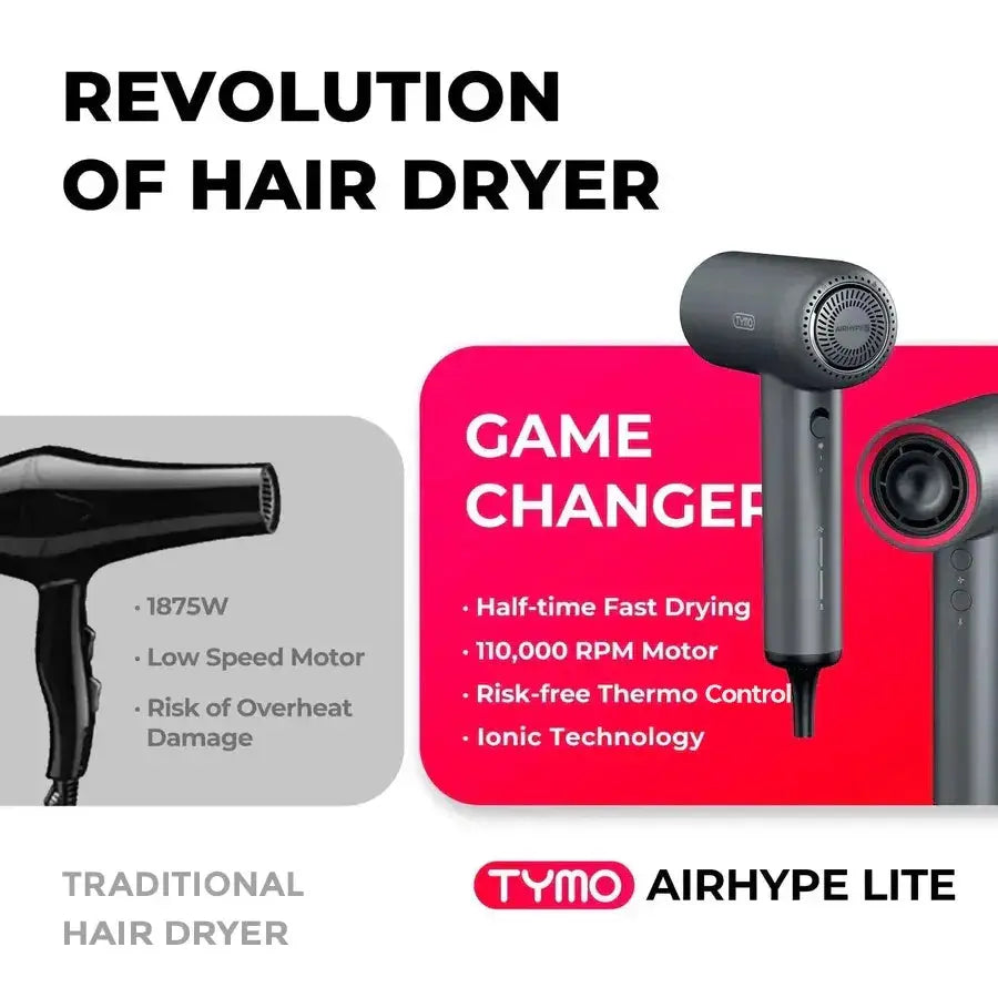 TYMO AIRHYPE LITE silver hair dryer – barrel close-up