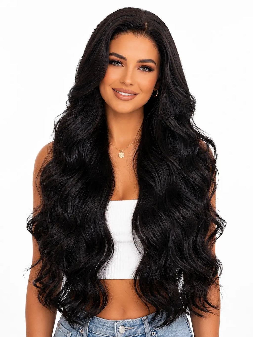 Long Natural Black Body Wave Lace Front Wig - 28 Inch