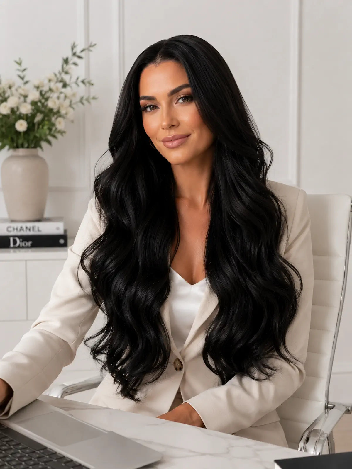 Long Natural Black Body Wave Lace Front Wig - 28 Inch