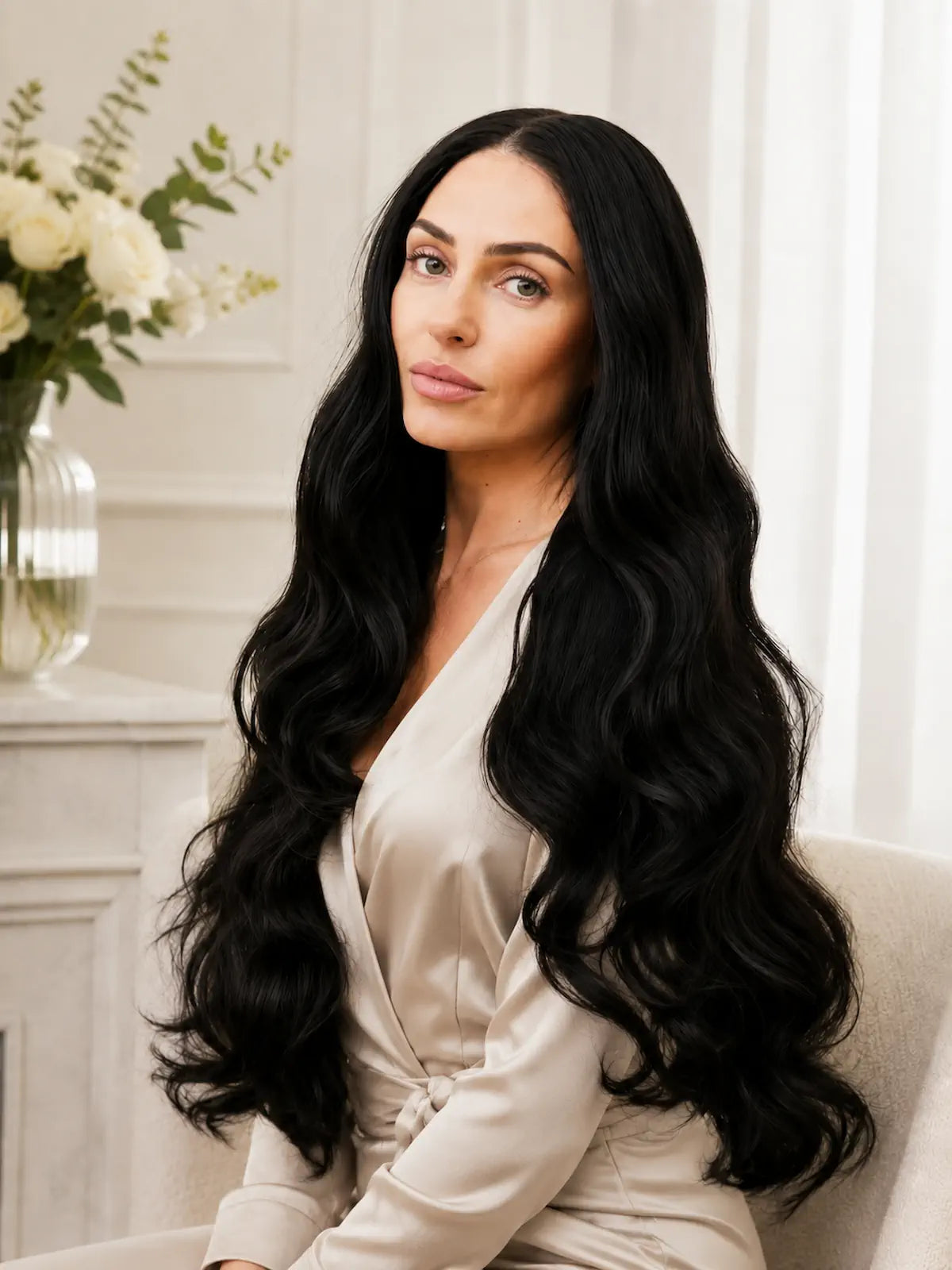 Long Natural Black Body Wave Lace Front Wig - 28 Inch