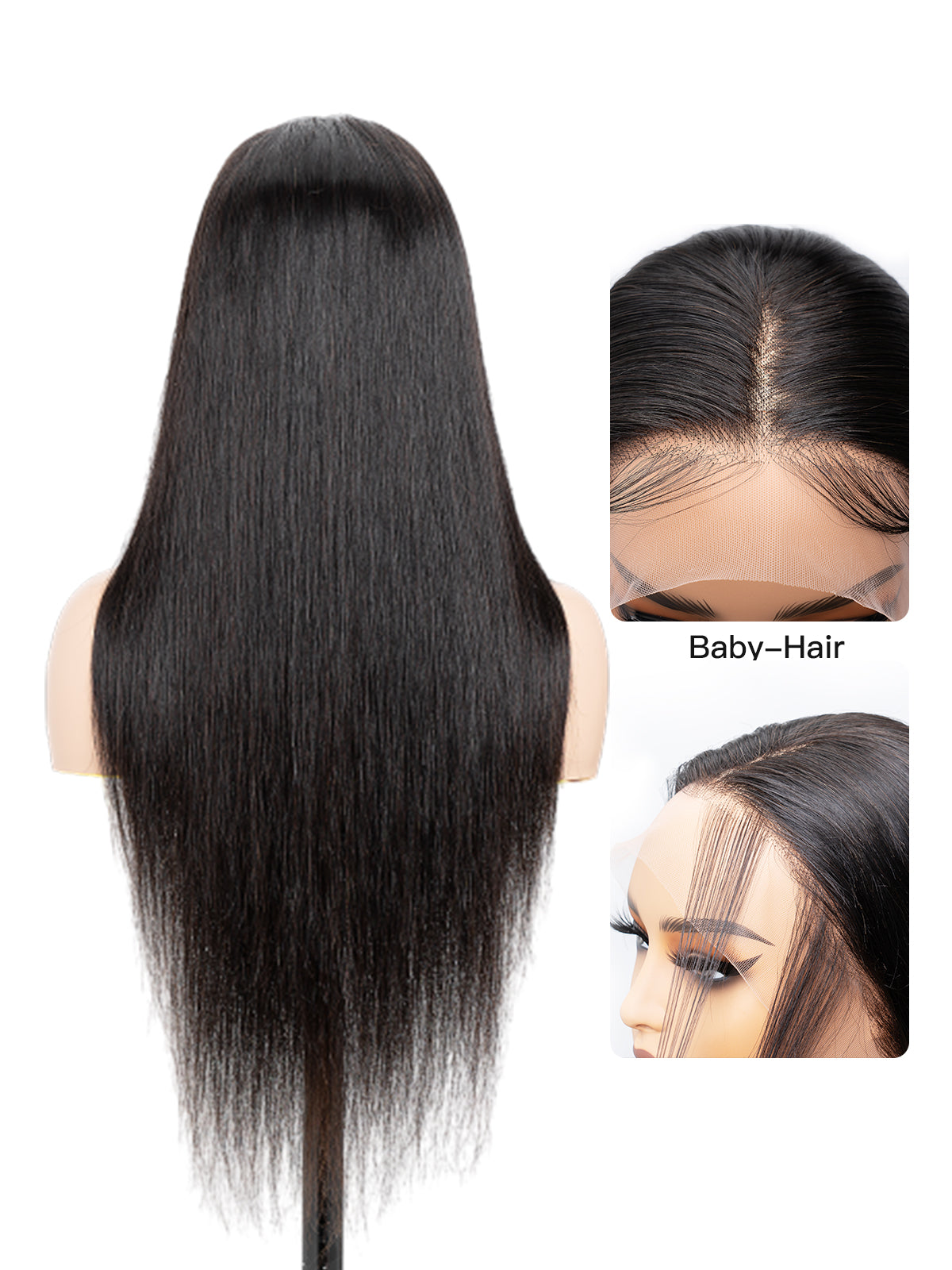Long Straight Natural Black Human Hair Wig