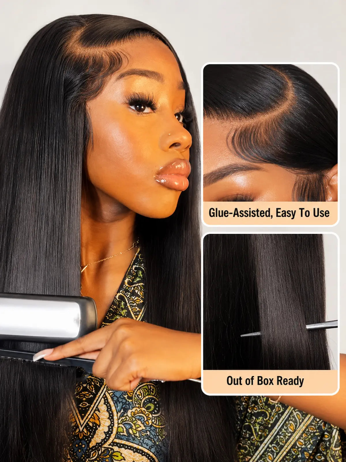 Long Straight Natural Black Human Hair Wig