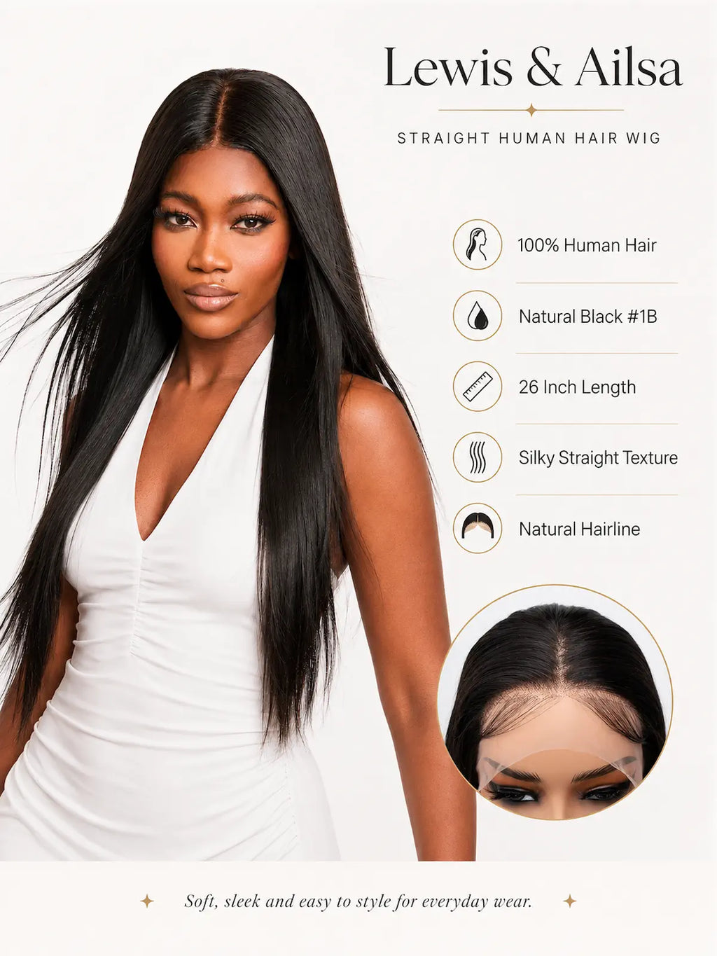 Long Straight Natural Black Human Hair Wig