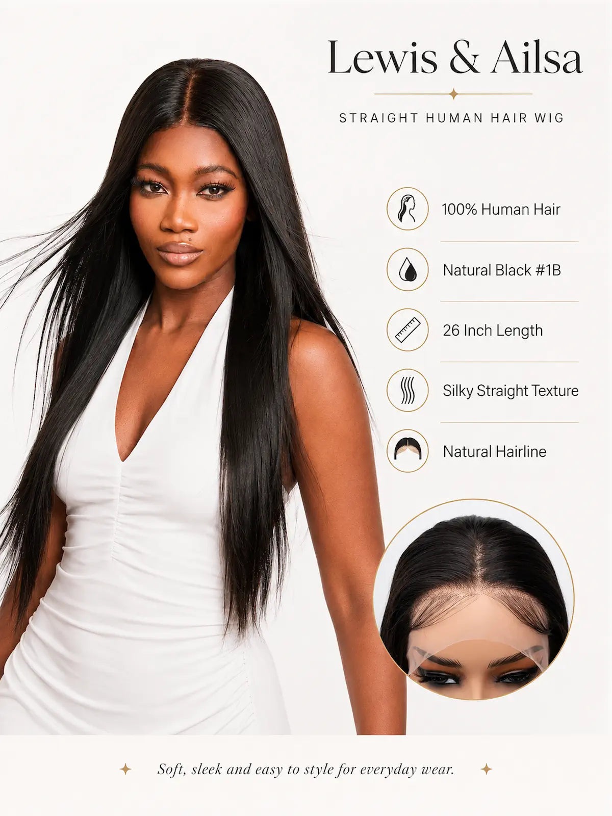Long Straight Natural Black Human Hair Wig