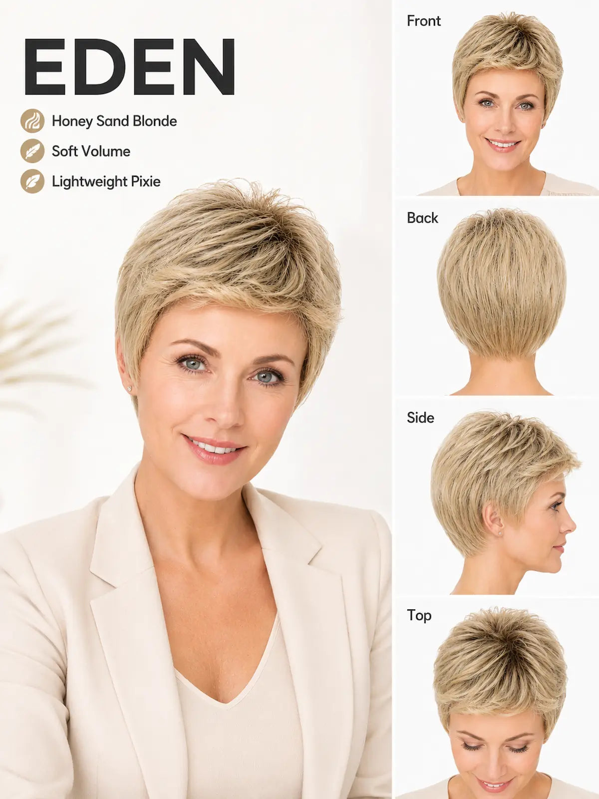 Eden in Honey Sand Rooted | Lace Front Mono Crown Synthetic Wig | Natural Blonde Pixie Wig