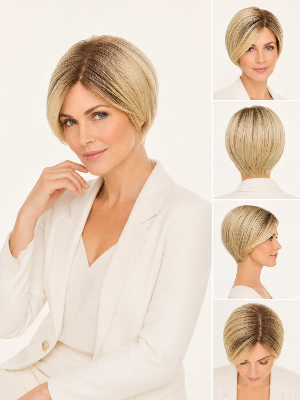 Sophie in Vanilla Smoke Rooted | Mono Part Short Straight Wig | Beige Blonde