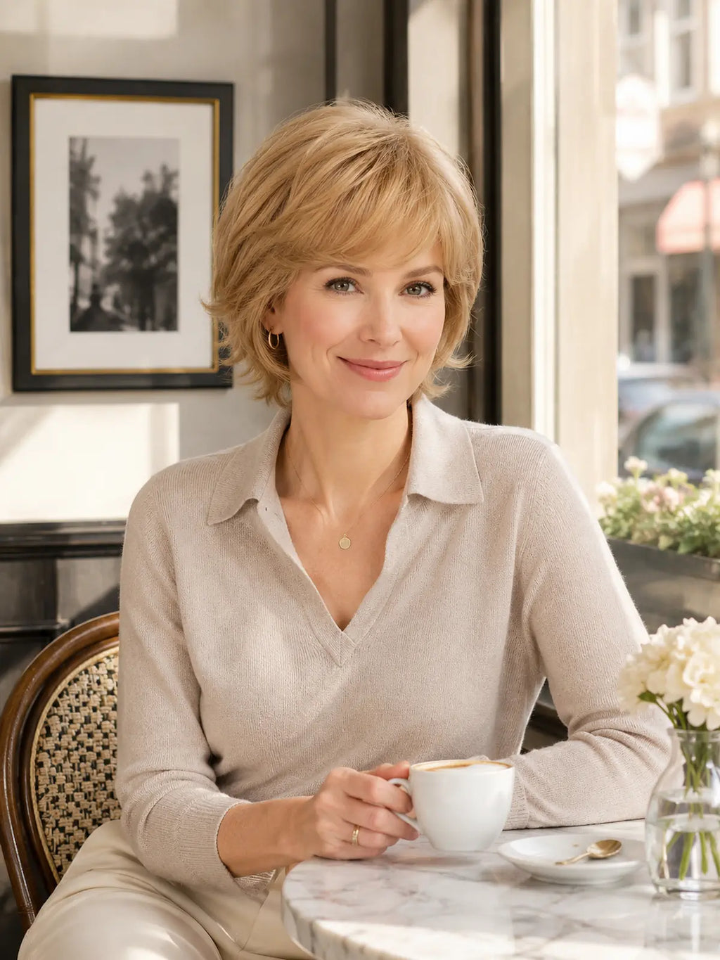 Irene in Golden Wheat | Wefted Synthetic Short Straight Wig | Blonde Wig