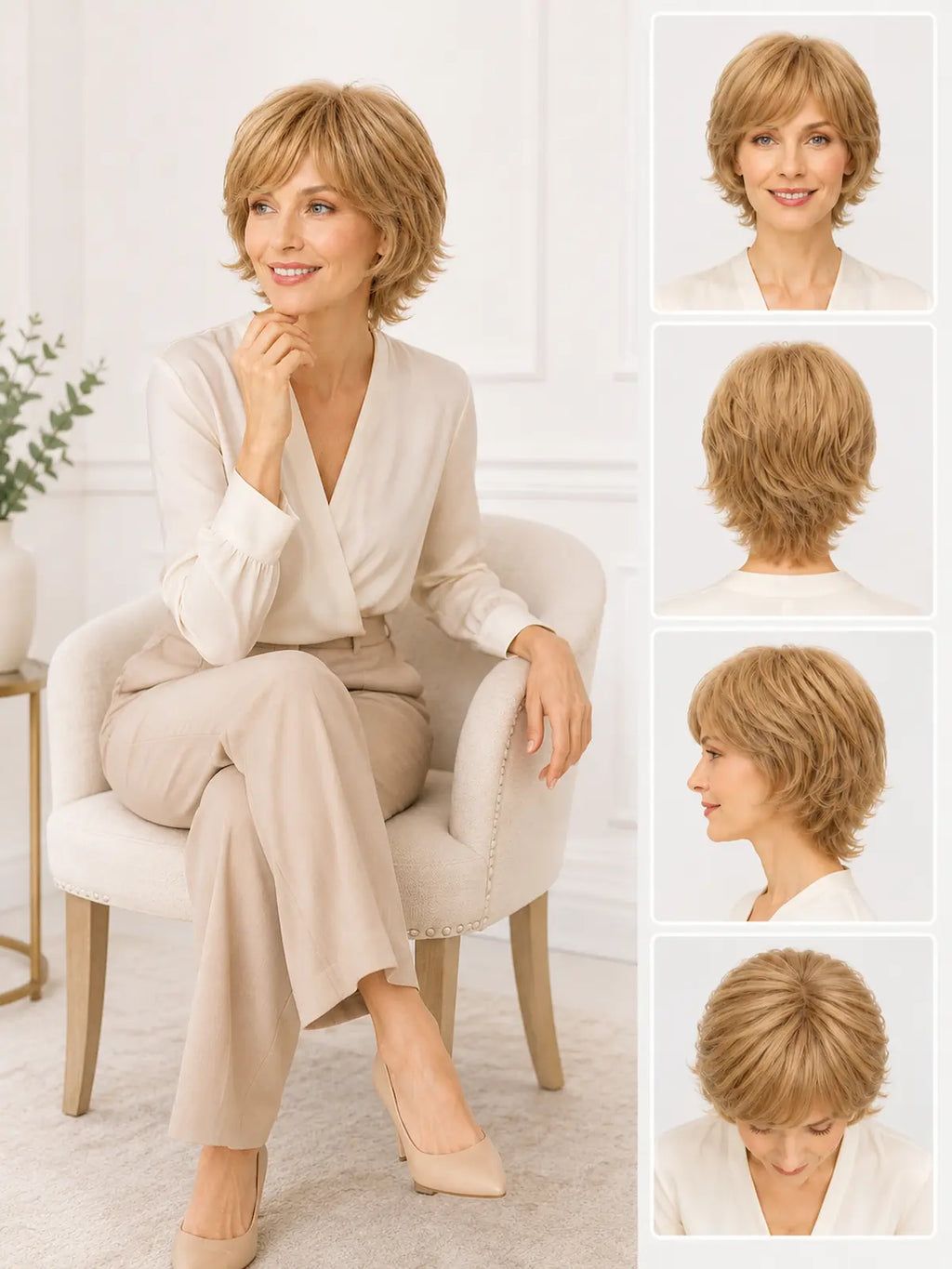Irene in Golden Wheat | Wefted Synthetic Short Straight Wig | Blonde Wig