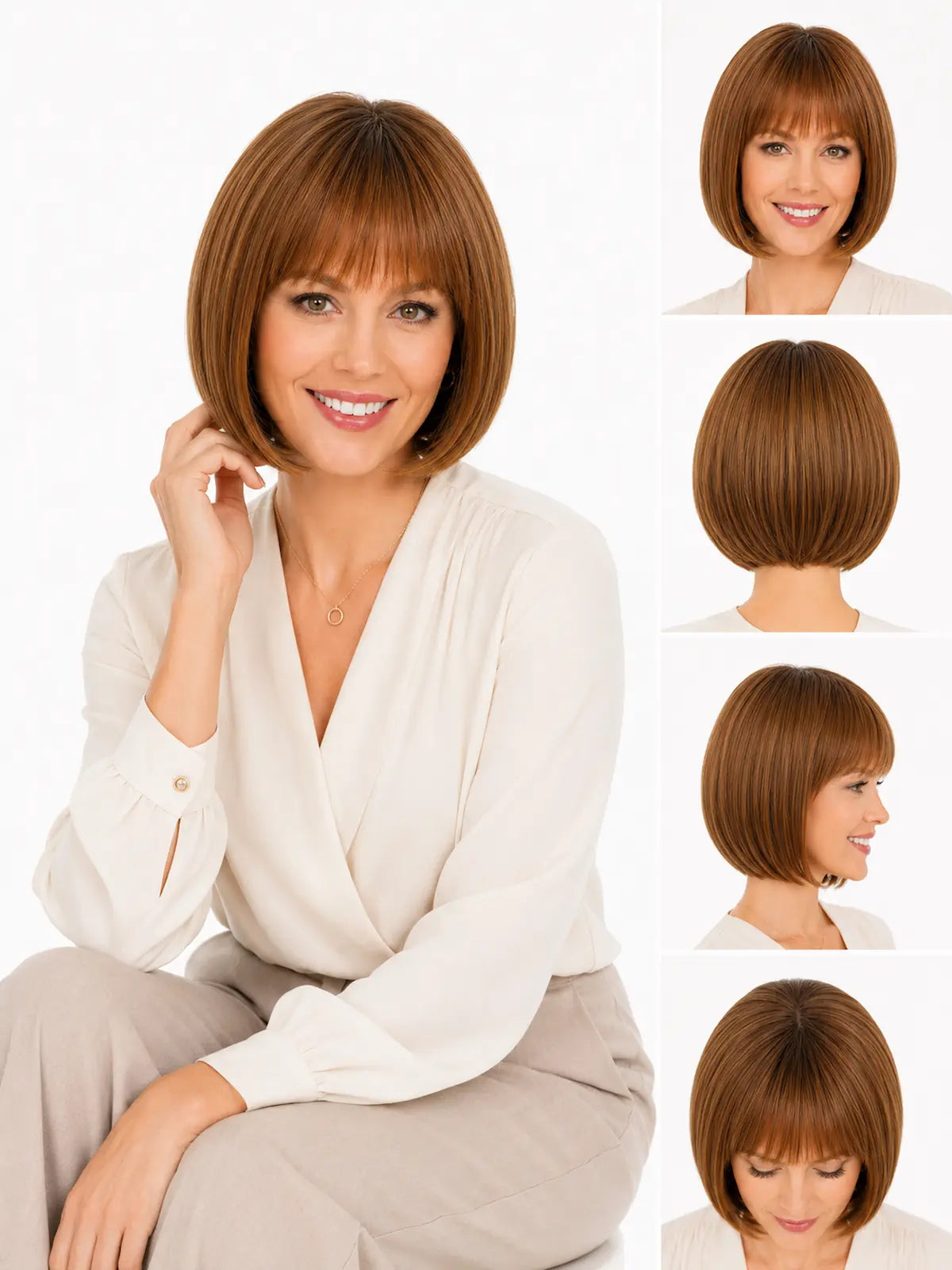 Celeste in Copper Dust | Brown Bob Synthetic Wig | Basic Cap Straight Wig