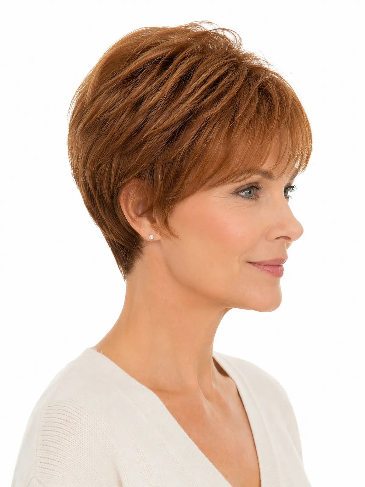 Marion in Amber Maple | Short Straight Synthetic Wig | Auburn Pixie