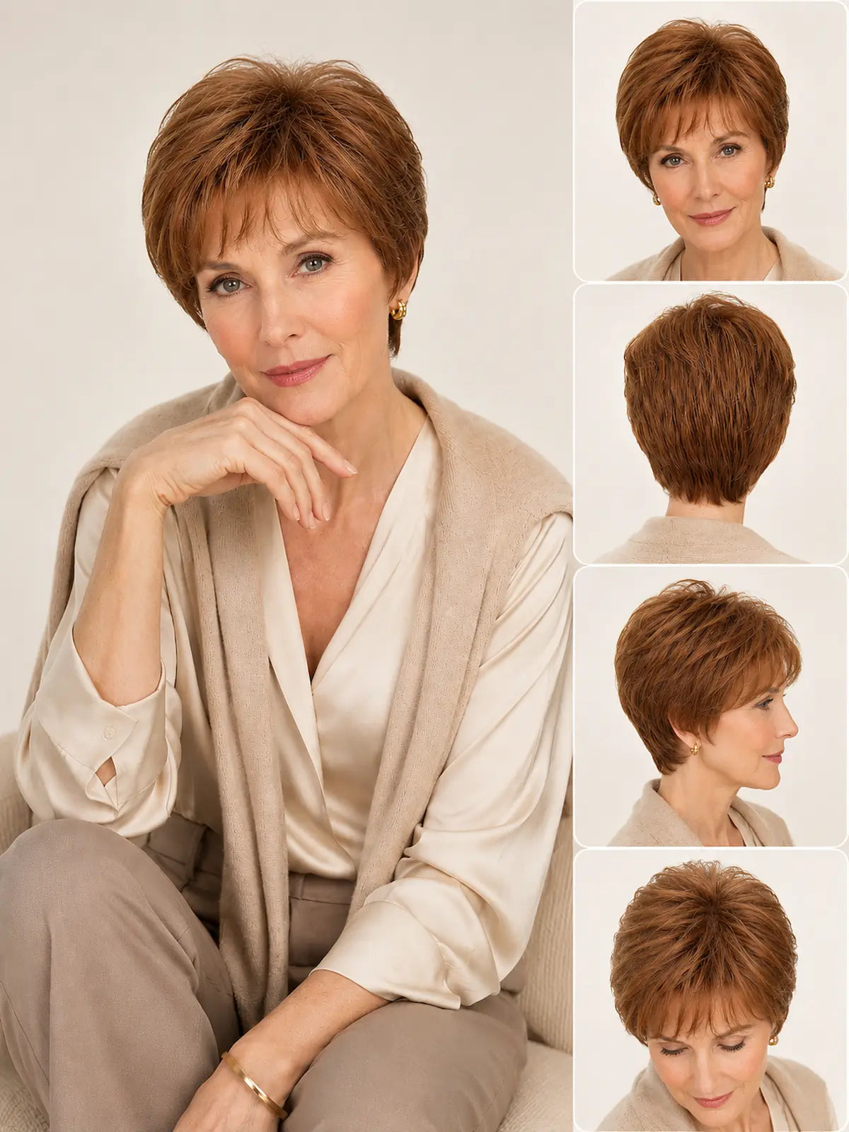 Marion in Amber Maple | Short Straight Synthetic Wig | Auburn Pixie