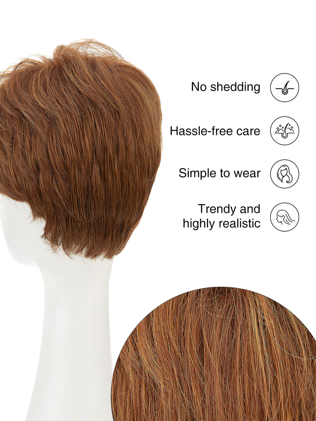 Marion in Amber Maple | Short Straight Synthetic Wig | Auburn Pixie