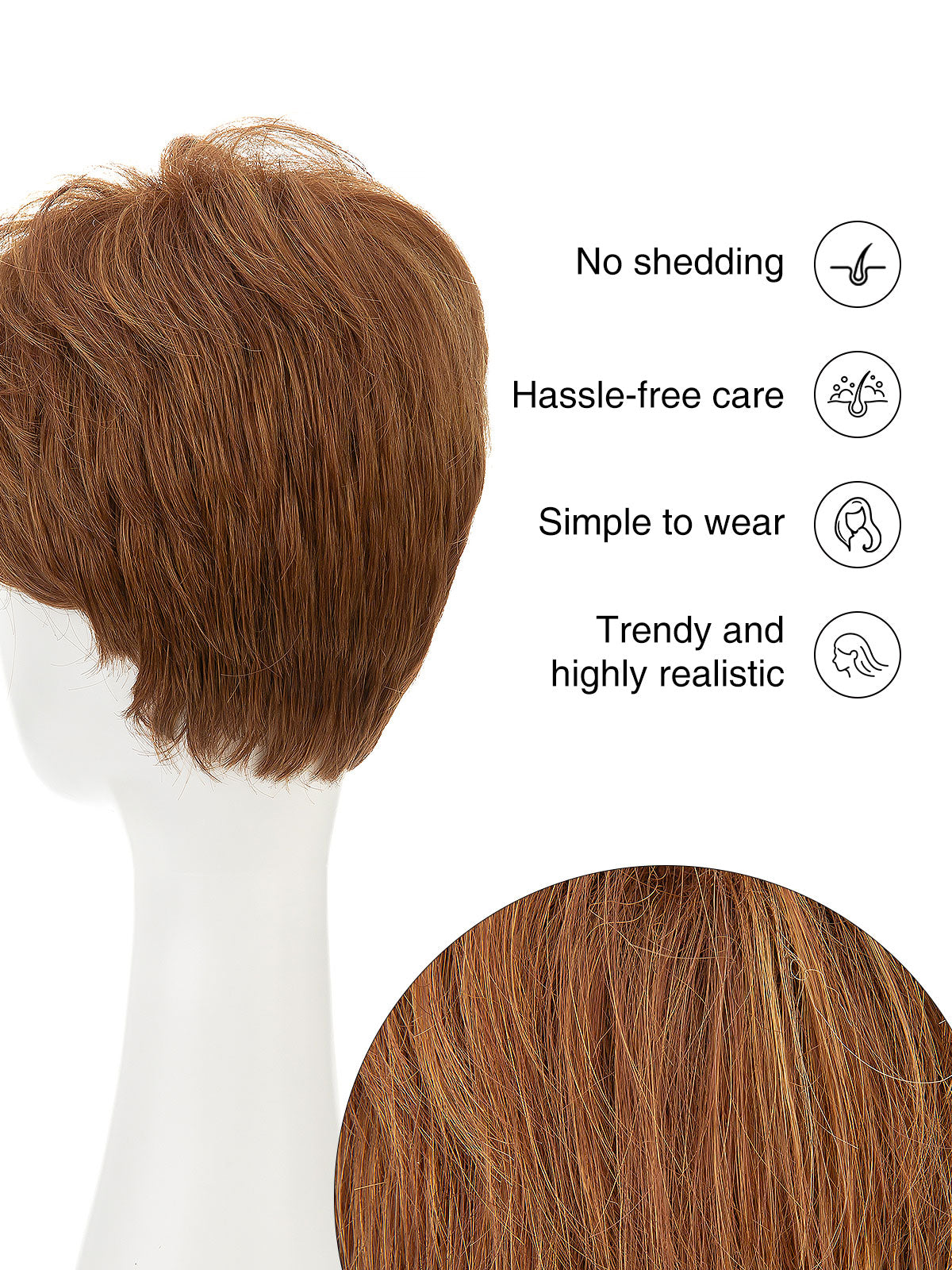 Marion in Amber Maple | Short Straight Synthetic Wig | Auburn Pixie