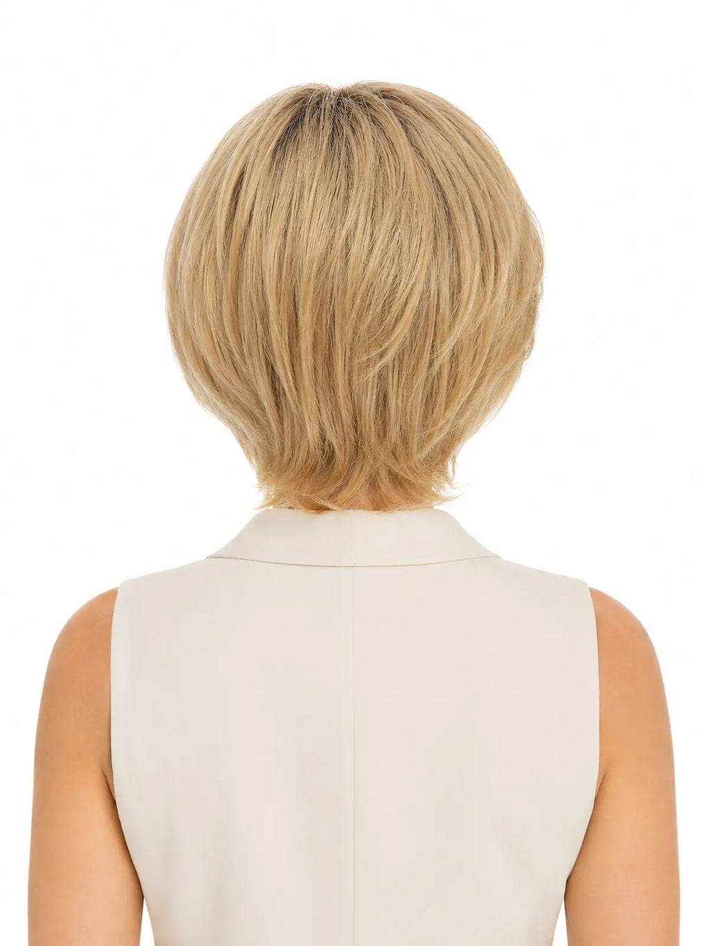 Isabelle in Honey Creme Rooted | Short Straight Synthetic Wig | Golden Blonde Wefted Wig