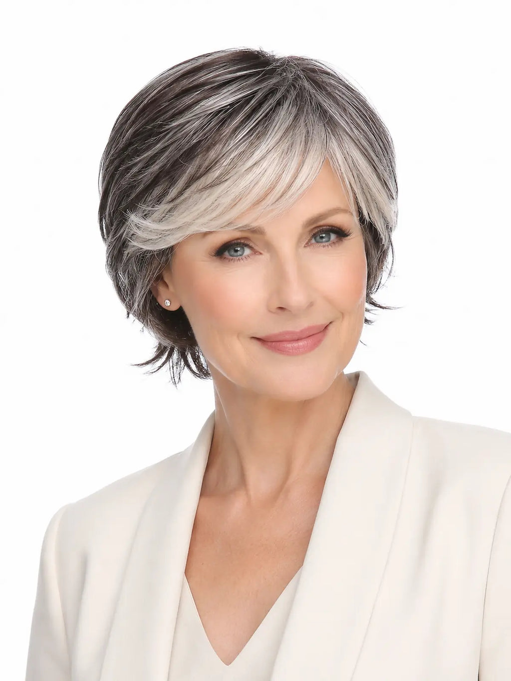 Isabelle in Soft Silver | Short Straight Synthetic Wig | Silver Wefted Wig
