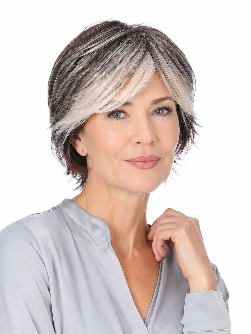 Isabelle in Soft Silver | Short Straight Synthetic Wig | Silver Wefted Wig