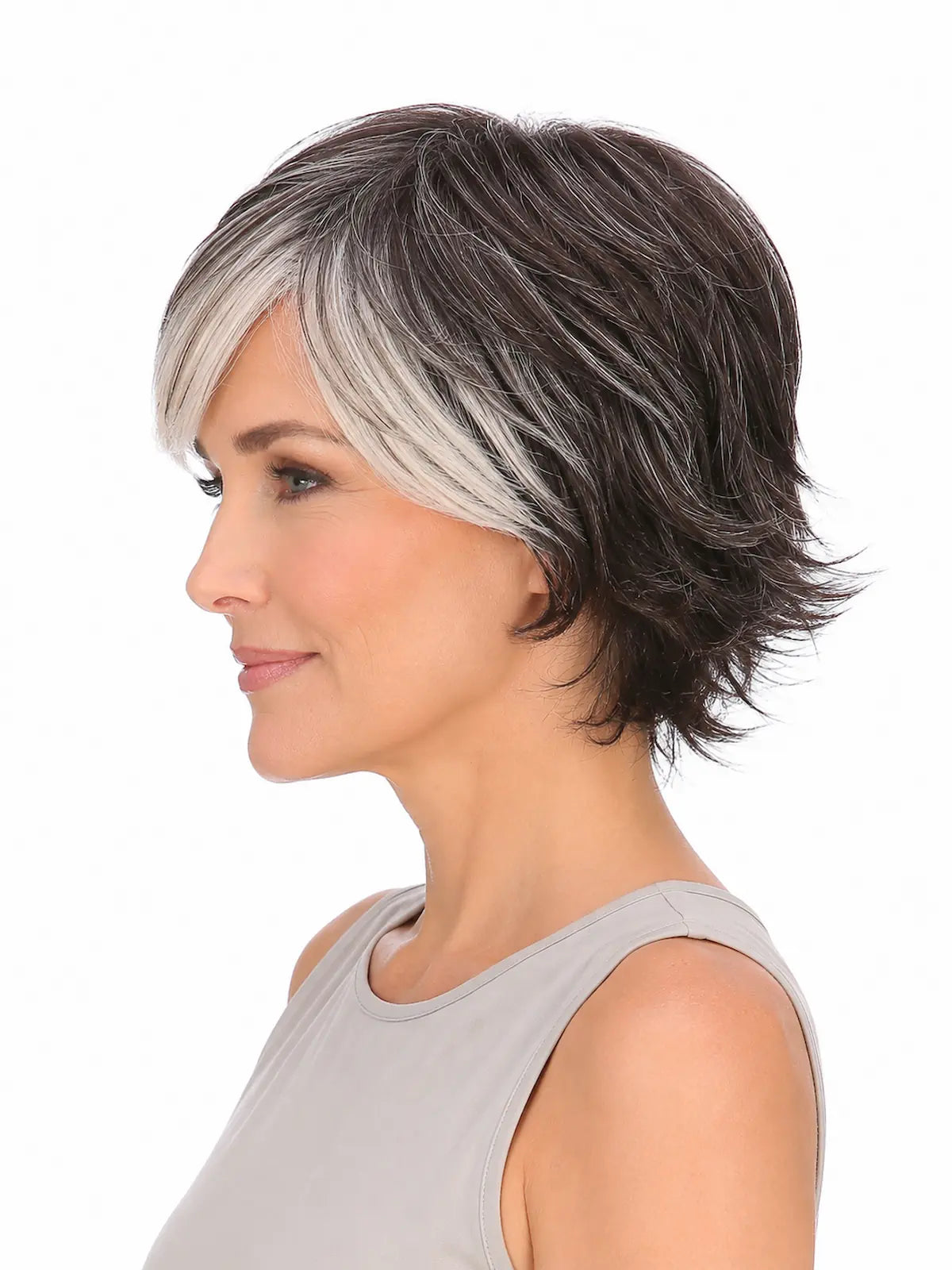 Isabelle in Soft Silver | Short Straight Synthetic Wig | Silver Wefted Wig