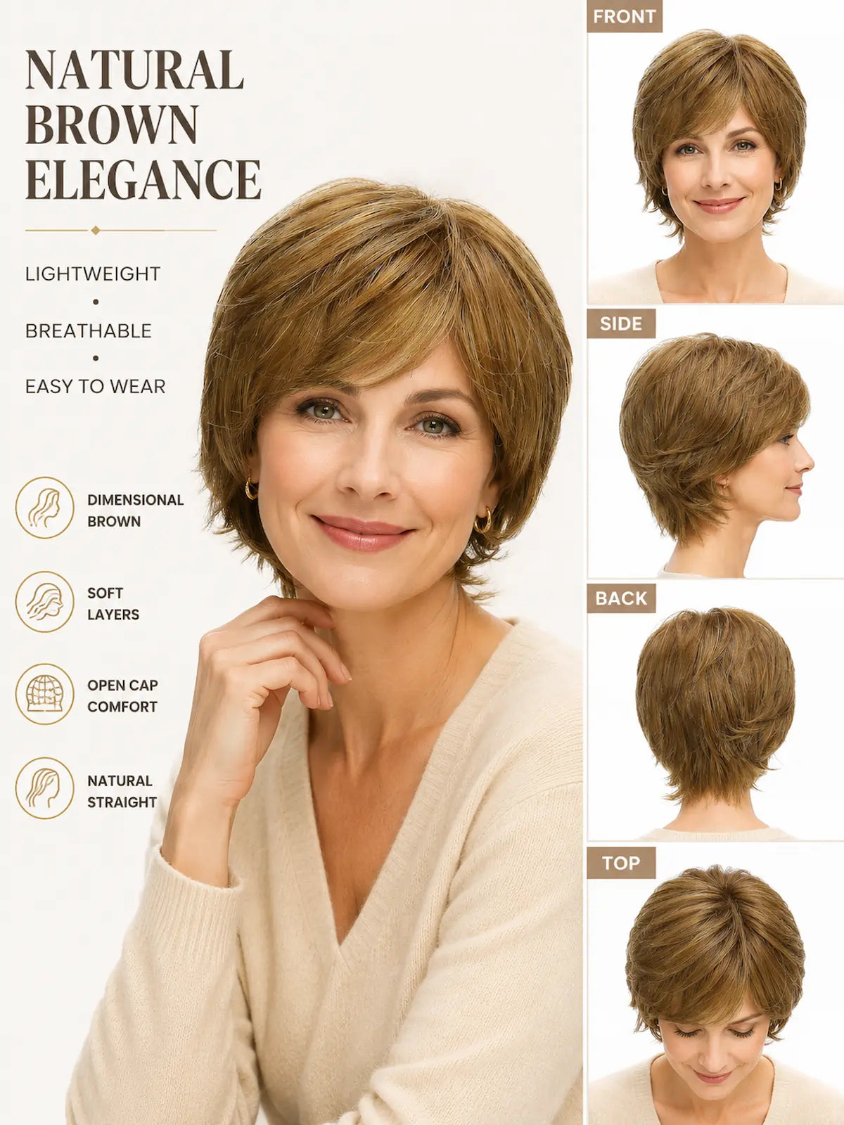 Isabelle in Medium Brown Blend | Short Synthetic Wig | Dimensional Brown Wig