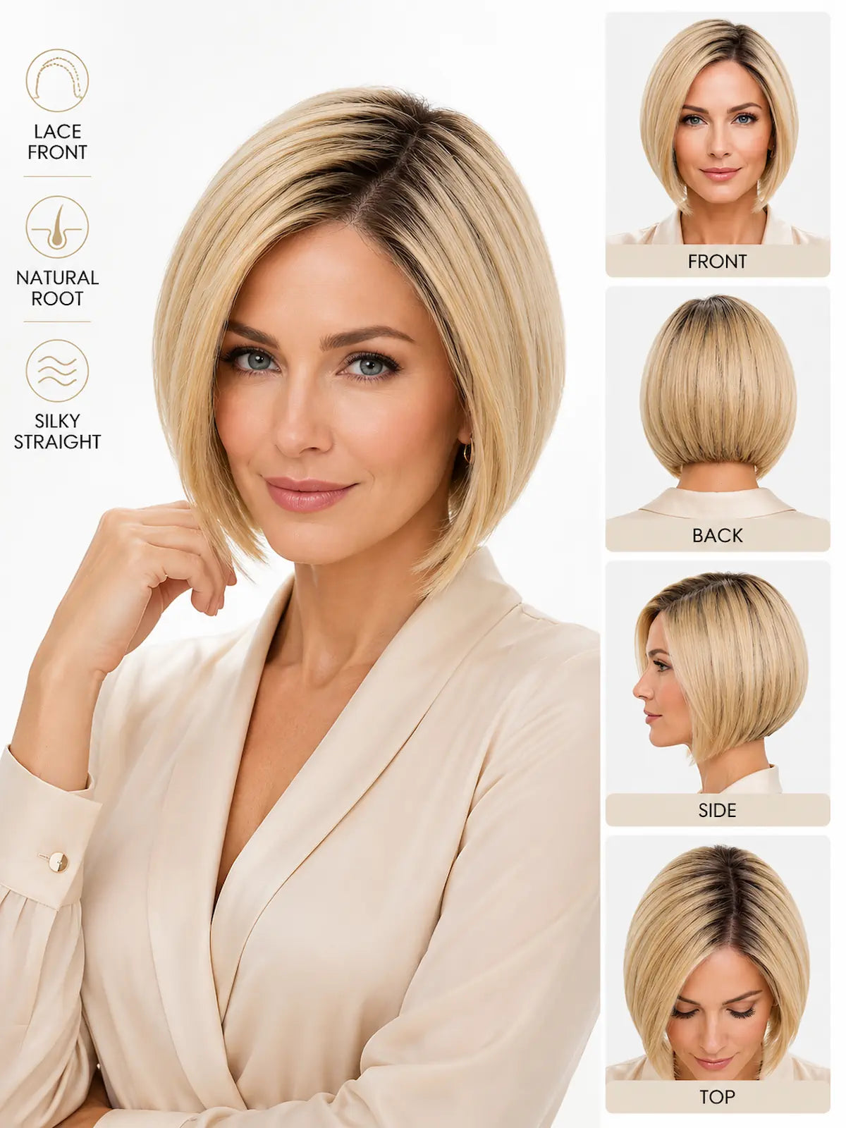 Elaine in Mocha Pearl | Lace Front Synthetic Straight Wig | Warm Blonde Bob