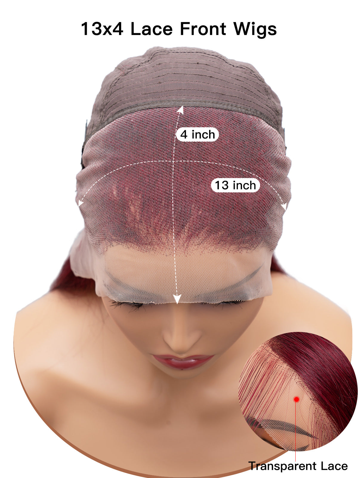 Burgundy Red Long Human Hair Wig with HD Lace