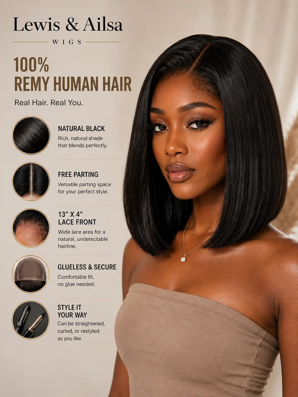 Natural Black Short Bob Wig | 13x4 HD Lace Human Hair Wig | 150 Density Wig